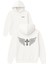 Haçlı Kanat Tasarım Baskılı Oversize Beyaz Kapüşonlu Sweatshirt 1