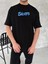 Ön ve Arka Baskılı Oversize Bisiklet Yaka T-Shirt- Siyah 2