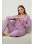Süet Gömlek Pijama Takımı 7108 Çiçekli Pembe 2