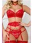 Kırmızı Göğüs Balenli Dantelli Zincir Detaylı Seksi Jartiyer Takım 1