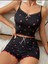 Siyah Üstüne Kırmızı Çilek Desenli Askılı Şortlu Pijama Takımı 1