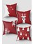 Kırmızı Beyaz Ren Geyiği ve Çam Ağacı Yılbaşı 4'lü Kırlent Kılıfı Seti 1