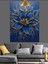 Mavi Altın Işıltılı Soyut Çiçek Kompozisyonu Dekoratif Kanvas - Mdf Ahşap Tablo 4