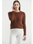 Yumoş Saç Örgü Motifli Triko Kazak - Kahve 2