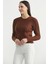 Yumoş Saç Örgü Motifli Triko Kazak - Kahve 3