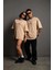 Erkek Oversize Tişört – Beyaz 24/1 Penye Kumaş, Bisiklet Yaka, Ön & Arka Baskılı, Streetwear Tarzı Rahat Büyük Kalıp T-Shirt - Bej 2