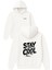 Stay Cool Tasarım Baskılı Oversize Beyaz Kapüşonlu Sweatshirt 1