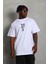 Unisex Oversize Baskılı Bisiklet Yaka T-Shirt - Beyaz 2