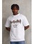 Unisex Kuşgözü Detaylı Baskılı Oversize T-Shirt - Beyaz 2