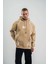Double Oversize Kapşonlu Şimşek Pano Baskılı Sweatshirt - Bej 1