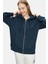 Vıvıana Lacivert Kapüşonlu Baskılı Fermuarlı Standard Fit Kadın Sweatshirt 3