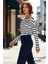 Moda Kayık Yaka Örme Slim Çizgili Desen Casual Günlük Regular Uzun Kol Bluz 3