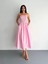Straplez Pileli Elbise - Pembe 2