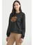 Kontrast Kabartma Baskılı Sweatshirt - Siyah 3
