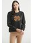 Kontrast Kabartma Baskılı Sweatshirt - Siyah 4