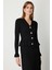 Kadın V Yaka Süs Düğmeli Triko Hırka 69905 Siyah 1