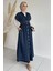 V Yaka Boydan Düğmeli Jean Kot Tesettür Elbise P-00018906 2