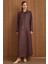 Devrik Yaka Taş Detaylı Süet Görünümlü Büyük Beden Pardesü Kahve 6795 3