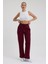 Kadın Yüksek Bel Nervürlü Kışlık Polarlı Paça Dikişli Bol Paça Eşofman Altı Bordo 5