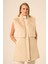 Bayan Pelüs Detay Deri Yelek Beige 31243 1