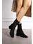 Alvis Siyah Süet Renkli Kalın Topuk Streç Kadın Bot 3