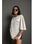 Unisex Bisiklet Yaka Baskılı Oversize T-Shirt - Beyaz 2