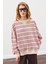 Oversıze Çizgili Sweatshırt Bordo 2