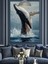 Suyun Üzerinden Atlayan Büyük Mavi Balina Dekoratif Kanvas - Mdf Ahşap Tablo 3