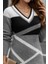 Kadın Uzun Kollu V Yakalı Kısa Triko Elbise 2