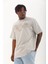 Unisex Oversize Taşlı Bisiklet Yaka T-Shirt - Gri 2