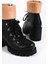 Emma Bağcıklı Fermuarlı Ortopedik Taban Topuklu Kürk Detaylıkadın Bot Cst - Siyah 4