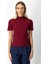 Kadın Dik Yaka Kısa Kollu Triko Kazak 69302 Bordo 1