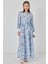 Kadın Bdart Viskon Karışımlı Düğmeli Desenli Maxi Elbise Maya Mavisi 2