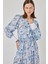Kadın Bdart Viskon Karışımlı Düğmeli Desenli Maxi Elbise Maya Mavisi 3