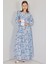 Kadın Bdart Viskon Karışımlı Düğmeli Desenli Maxi Elbise Maya Mavisi 4