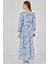 Kadın Bdart Viskon Karışımlı Düğmeli Desenli Maxi Elbise Maya Mavisi 6
