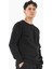 Erkek Siyah Sweatshirt Bisiklet Yaka Rahat Kalıp 3 Iplik Şardonlu Nakışlı 2