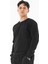 Erkek Siyah Sweatshirt Bisiklet Yaka Rahat Kalıp 3 Iplik Şardonlu Nakışlı 3