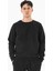 Erkek Siyah Sweatshirt Bisiklet Yaka Rahat Kalıp 3 Iplik Şardonlu Nakışlı 5