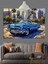 Mavi Klasik Araba Şehir Manzarası Dekoratif Kanvas - Mdf Ahşap Tablo 4