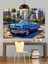 Mavi Klasik Araba Şehir Manzarası Dekoratif Kanvas - Mdf Ahşap Tablo 5