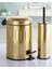 Haus Pedallı Çöp Kovası Tuvalet Wc Fırçası Banyo Çöp Kovası 2li Banyo Seti 5 Litre Gold Vintage 2