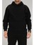 Erkek Siyah Oversize Kapüşonlu Sweatshirt 3 Iplik Şardonlu Kanguru Cepli 1