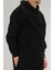 Erkek Siyah Oversize Kapüşonlu Sweatshirt 3 Iplik Şardonlu Kanguru Cepli 2