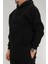 Erkek Siyah Oversize Kapüşonlu Sweatshirt 3 Iplik Şardonlu Kanguru Cepli 3