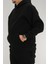 Erkek Siyah Oversize Kapüşonlu Sweatshirt 3 Iplik Şardonlu Kanguru Cepli 6