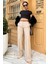 Taş Rengi Yüksek Bel Kumaş Pantolon MG2285 1