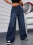 2020 Kadın Likrasız Palazzo Jeans Kot Denim Pantolon - Koyu Mavi 2