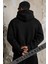 Erkek Siyah Adventure 3 Iplik Şardonlu Kapüşonlu Kanguru Cepli Oversize Salaş Hoodie Sweatshirt 5