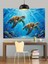 Mavi Denizde Üç Deniz Kaplumbağası Dekoratif Kanvas - Mdf Ahşap Tablo 3